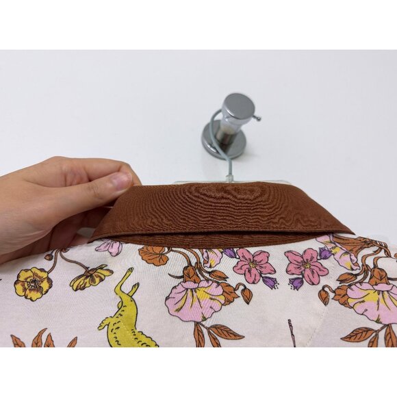 Tory Burch Ivory Rabbit Field Printed Mercerized Polo T Shirt Floral Bunny M - Picture 10 of 15